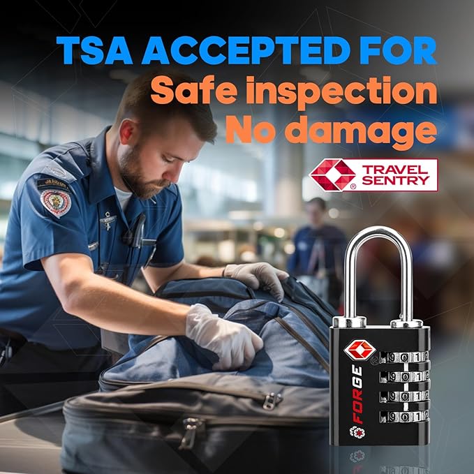 Forge Dual-Opening: Key or Combination Access Lock, TSA Approved Locks for Luggage, Pelican case, Travel, Gym, School, Stainless Steel Shackle. (Multi Color, 4 Pk)