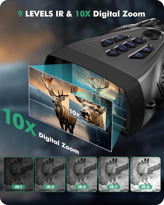 Night Vision Goggles, 4K Night Vision Binoculars, 4" HD Screen Binoculars, 10X Digital NightVision for Adults, 4000mAh Battery Gray, 9 Gear Infrared with 32GB TF Card