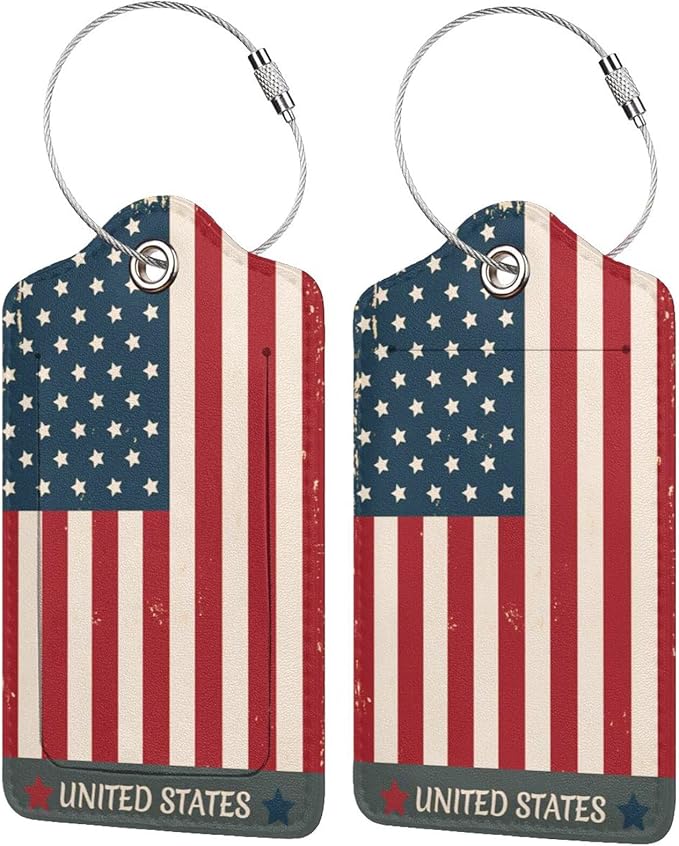 2 Pack Luggage Tag for Suitcase, Cute Unique Leather Suitcase Tags Identifiers with Privacy Name Address Labels & Durable Steel Loop for Women Men Travel