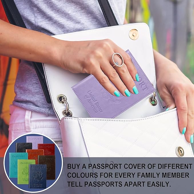 TIGARI Passport Holder for Travel Women Men, PU Leather Passport Wallet Cover Case Sleeve, Waterproof Protected Document Organizer, Family Vacation Plane Cruise Travel Essentials-Purple