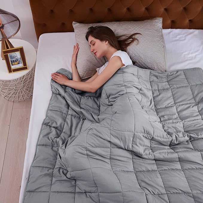 L'AGRATY Weighted Blanket - 60"x80" 20lbs Cooling Breathable Heavy Blanket Microfiber Material with Glass Beads Big Blanket for Adult All-season Summer Fall Winter Soft Thick Comfort Blanket