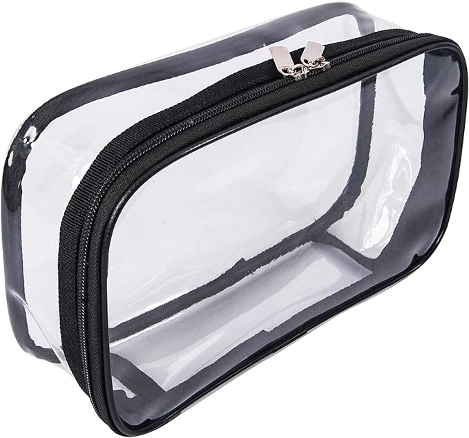 Portable Zippered Transparent Vinyl Travel Cosmetic Bag Clear PVC Makeup Kits Organizer Utility Pouch See Through Plastic TSA Approved Toiletry Carry Pouch