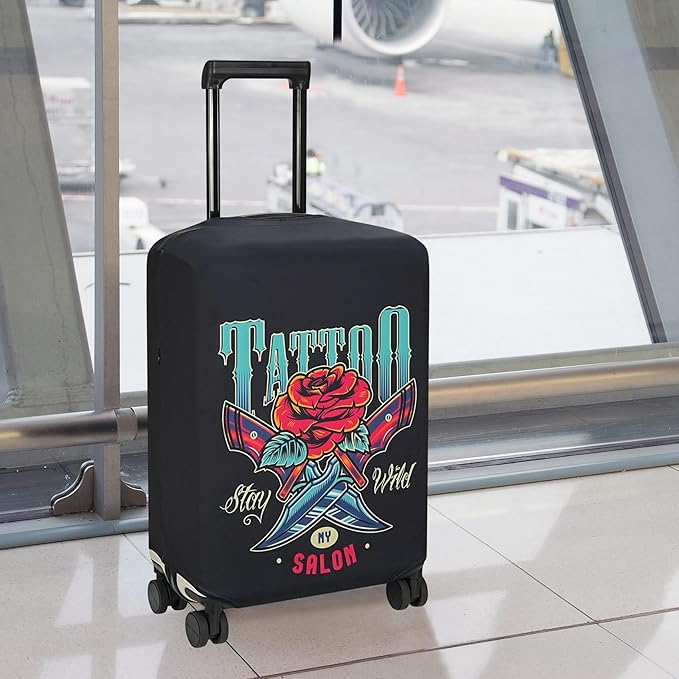 Explore Land Travel Luggage Cover Suitcase Protector Fits 18-22 Inch Case (Blade Rose, S)