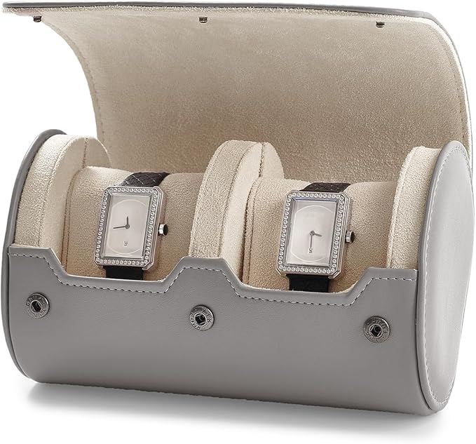 Oirlv PU Leather Watch Box for Mens Watch Organizer Case Jewelry Gift Box for Birthday Fathers Day Anniversary(2 slots, Grey)