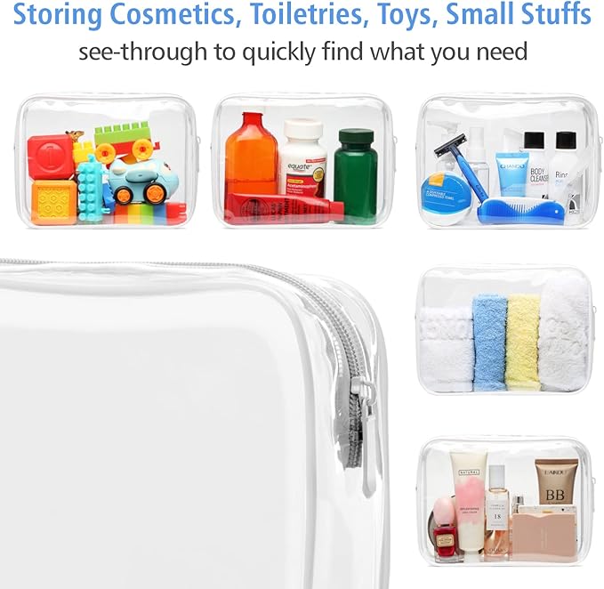PACKISM Clear Makeup Bags, 4 Pack Quart Size Travel Bag TSA Approved Clear Travel Bags for Toiletries, Carry on Toilety Bag TSA Approved Toiletry Bags, White