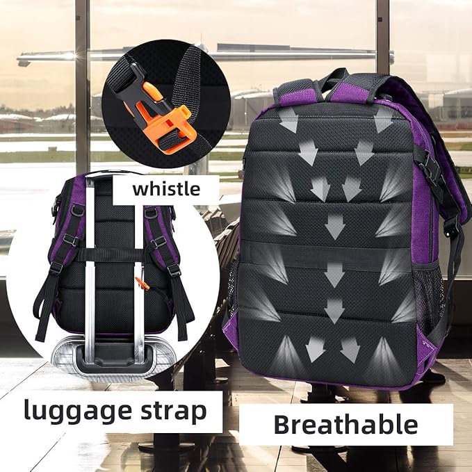 FENGDONG Durable Waterproof Travel Large Laptop Backpack 17.3 inch,College Backpack Bookbag for Men & Women Business Backpack with USB Charging Port and Headset Port Purple