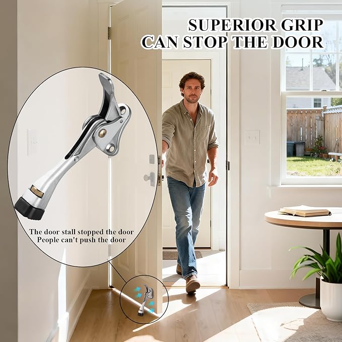 GroTheory 3 Pack Door Stoppers, 4 inch Kickdown Door Stops, Heavy Duty Door Stoppers for Bottom of Door, Adjustable Metal Door Kick Stand Floor and Release