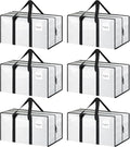 6 Pack Extra Heavy Duty Large Moving Bags with Strong Zipper & Comfortable Handles, Sturdy & Durable Clothes Storage Bags Totes Bins, Packing Moving Boxes for College Supplies, White