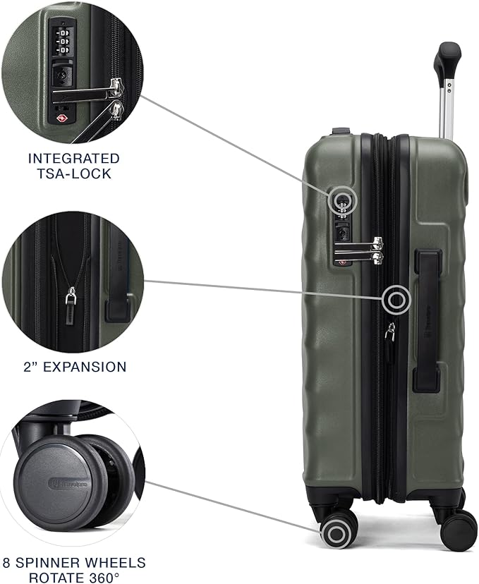 Travelpro Maxlite Air V2 Hardside Expandable Carry on Luggage, 8 Spinner Wheels, Lightweight Hard Shell Suitcase, TSA lock, Slate Green, Compact Carry On 20-Inch