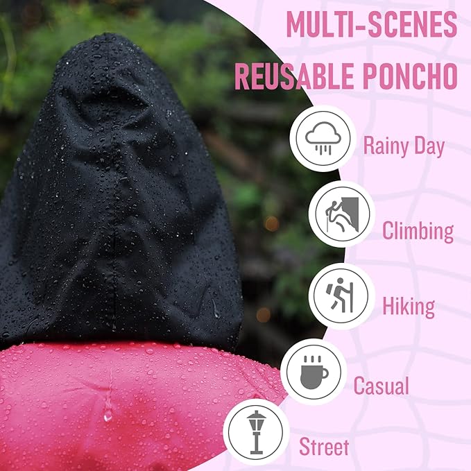 SaphiRose Rain Poncho Jacket Coat Hooded for Adults with Pockets