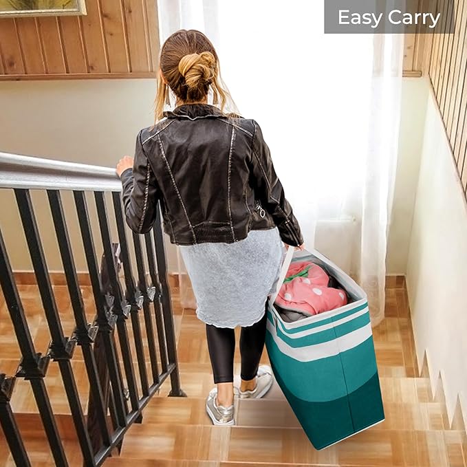HomeHacks 2-Pack Large Laundry Basket, Waterproof, Freestanding Laundry Hamper, Collapsible Tall Clothes Hamper with Extended Handles for Clothes Toys in the Dorm and Family (Green, 100L)