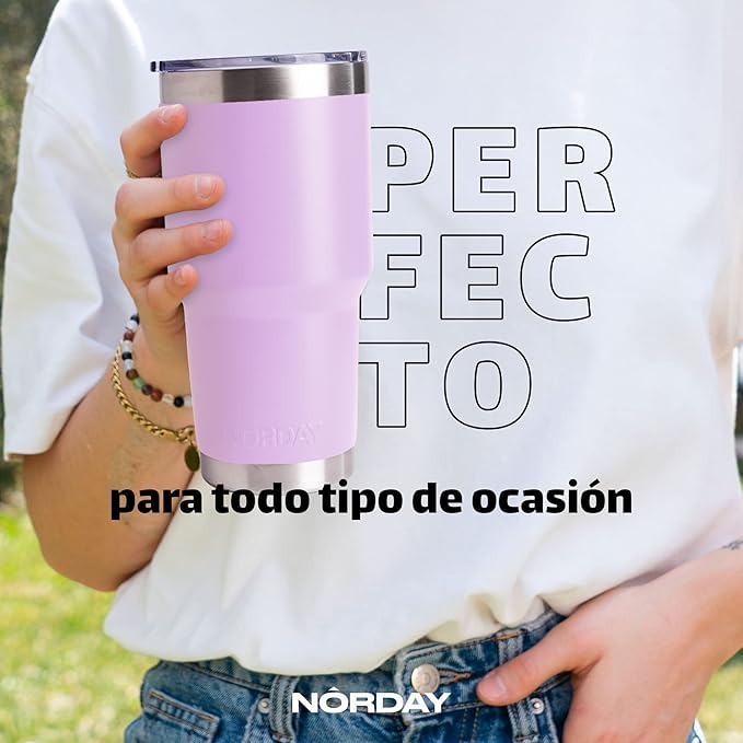 NORDAY | Tumbler with Lid - 30oz - Light Purple Insulated Tumbler - Stainless Steel Tumblers - Double Wall Insulated Travel Coffee Mug for Car Cup Holder - Keeps Temperature for 24hr - Anti Spill Lid