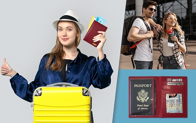 Personalized Monogrammed Red Leather RFID Passport Wallet