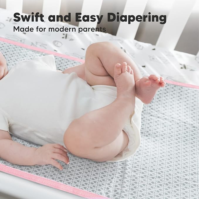 KeaBabies Portable Diaper Changing Pad, Easy Wipe Clean - Foldable Waterproof Baby Changing Mat for Diaper Bag, Compact, Lightweight, 25x13 Baby Changer Travel Essential, Machine Washable (Sweet Pink)