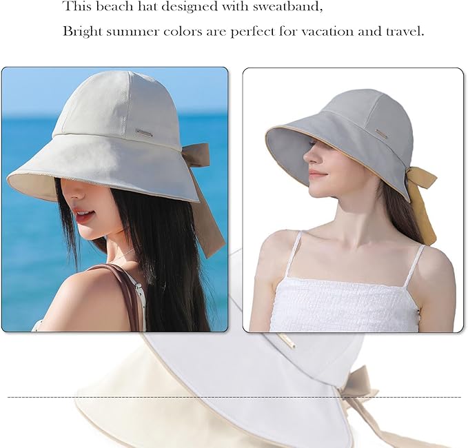 Wide Brim Hats for Woman Foldable Hats Sun Hats for Women uv Protection Bowknot Bucket hat Adjustable hat with Ponytail Hole