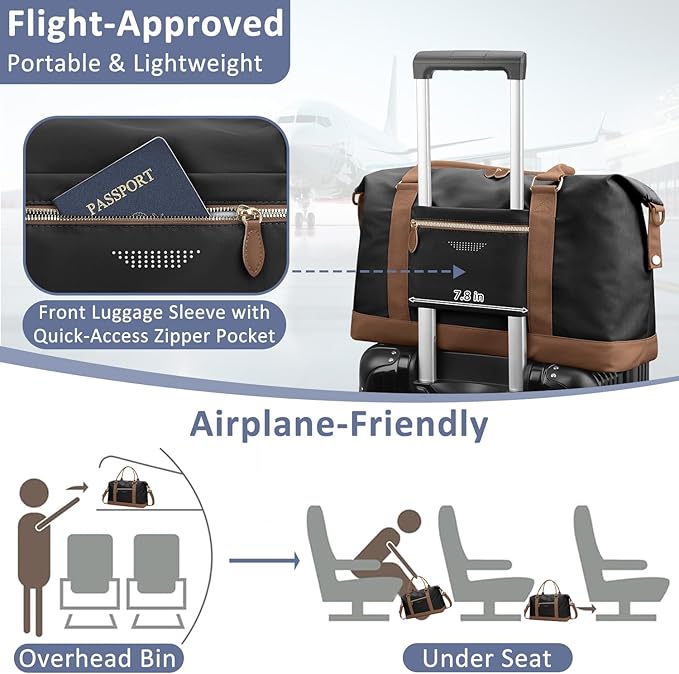Travel Duffle Bag for Women, Weekender Bags, Hospital Bag for Labor Delivery, Lightweight Tote Duffel Overnight Bag with Luggage Sleeve, Airplane Travel Bags with Toiletry Bag,X-Large,Black
