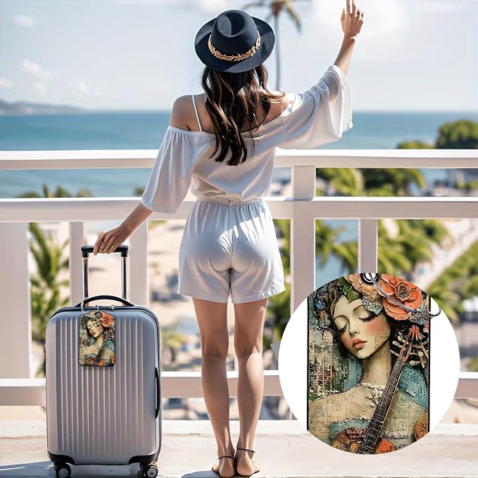 Luggage Tags for Suitcases, 2-Pack PU Leather for Cruise & Travel, Baggage ID Tags with Privacy Cover & Address Card, Durable Metal Ring, Kids Adults Travel Accessories, Floral Serenade