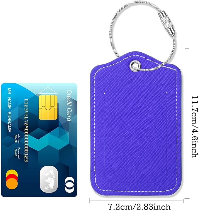 Luggage Tags for Suitcases-Leather Luggage Tag 4 Pack with Loops Cute Bag/Backpack/Suitcase Tags Travel Essentials for Flying (Royal Blue)