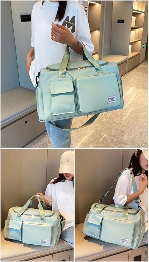 Multipurpose 20L Foldable Duffel Bag Gym Yoga Bag Carry-On Shopping Sack Travel Organizer Cabin Bag Sundry Package Wet&Dry Compartment (Green)