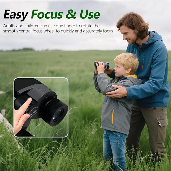 10x25 Compact Binoculars for Adults and Kids, Small High Powered Binoculars with Low Light Vision for Bird Watching, Hunting, Hiking, Cruise and Travel, Includes Carrying Bag