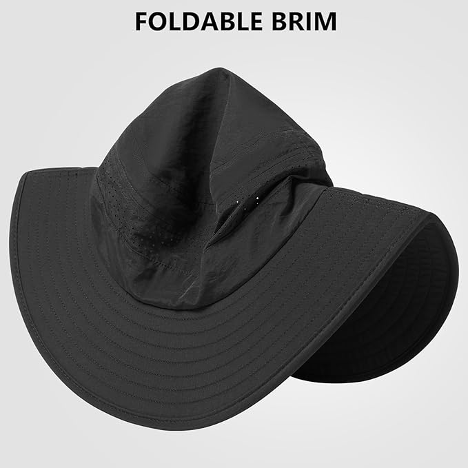 UPF 50+ Foldable Brim Water-Resistant Sun Bucket Hat with Laser Perforated Mesh Adjustable for Men Women Outdoor
