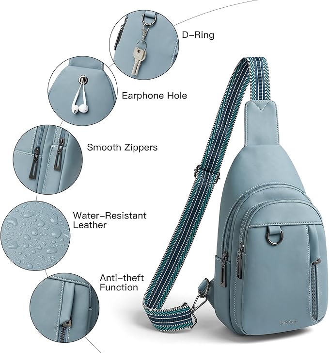7L Sling Bag for Women Men Leather Small Sling Backpack Daypack Anti Theft Fanny Pack Crossbody Purse Travel