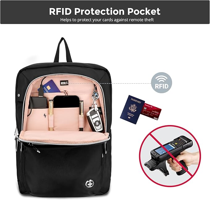 Swissdigital Design Laptop Backpack For Women，Travel Backpack With USB Charging Port，Fits 15.6 Inch School Computer Backpacks For Work Business,Platinum | KATY ROSE
