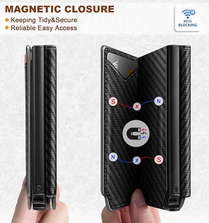 BULLIANT Men Wallet Leather Wallet Card Holders Money Clip for Men 10Cards-Magnetic Flip on Metal Case