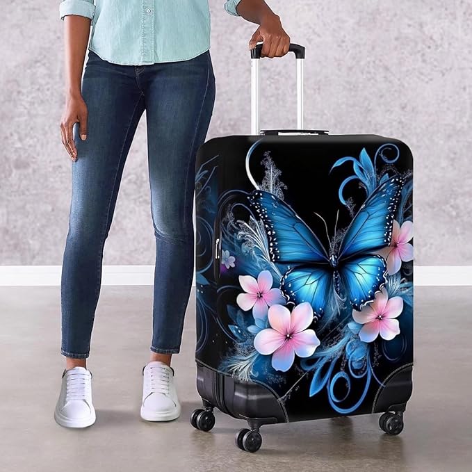 Butterfly Luggage Covers for Suitcase Universal Fits 18-32 Inch Suitcase Travel Luggage Cover Anti-Scratch Suitcase Protector Flower Print Suitcase Cover Travel Essential with Zip, Black