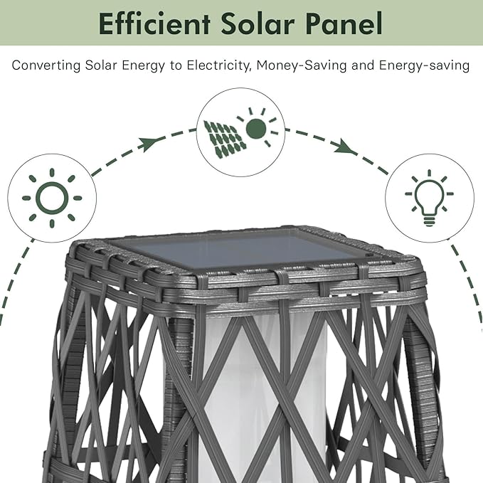 Grand patio 2-Piece Solar Outdoor Floor Lamp Solar Powered Wicker Lantern Outdoor Weather-Resistant Deck Light for Garden Porch Yard-Silver Gray, Large Cindy