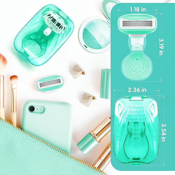 DreamGenius Travel Razors for Women Include 1 Handle and 5 Cartridges, Extra Smooth 5-Blade Travel Essentials Razor with Case for Shaving, Green