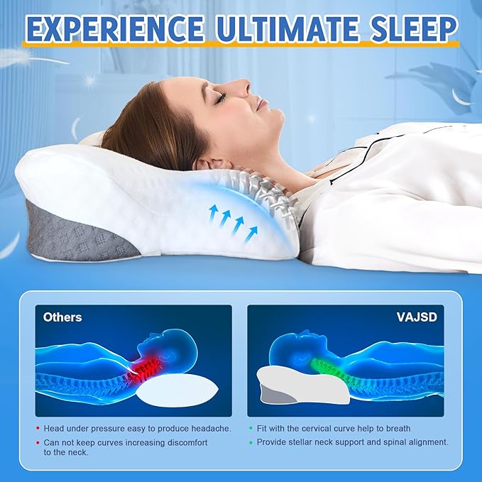 Cervical Neck Pillows for Side Sleeper - Memory Foam Neck Pillows for Pain Relief Contour Ergonomic Neck Support - Adjustable Orthopedic Bed Pillows with Breathable Pillowcase Queen Size