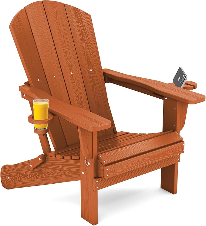 SERWALL Adirondack Chair with Cup Holders - Composite Adirondack Chairs HDPE Outdoor Chairs All Weather Use- Orange