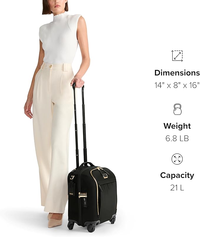 TUMI - Voyageur Leger 4 Wheeled Luggage - Women's Lightweight and Spacious, Sleek Silhouette, Durable Premium Suitcase - 16" Compact Carry-On, Black with Gunmetal Hardware