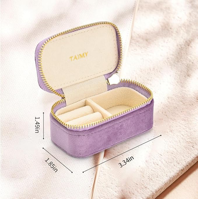 Small Travel Jewelry Case, Mini Tiny Plush Velvet Jewelry Box for Women and Girls, Pocket Size Jewelry holder organizer for Rings Earrings and Small Items(Lavender)