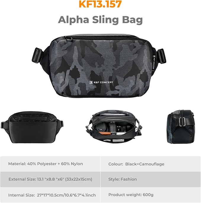 K&F Concept 2 in 1 Sling Bag Everyday Shoulder Bag & Multifunction Photography Crossbody Camera DSLR Backpack Portable Bag