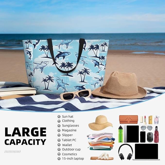 Beach Bag for Women Beach Tote Bag Waterproof Sandproof Large Bags with Zipper Big Capacity for Vacation Travel