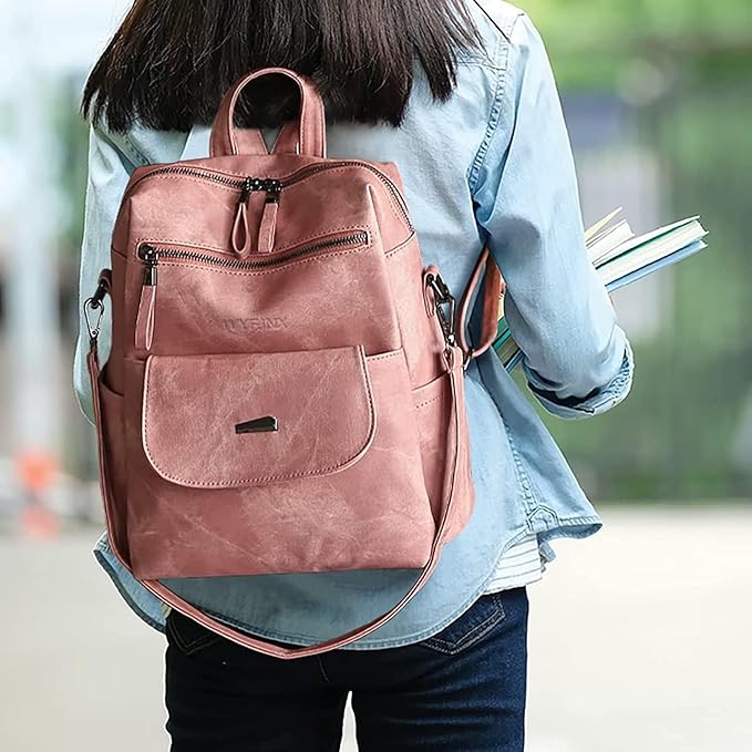 PU Leather Backpack Purse for Women Fashion Multipurpose Design Handbag Ladies Shoulder Bags Travel Backpack Pink