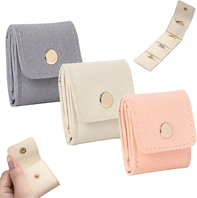 Mini Travel Jewelry Bag - Small Foldable Jewelry Case & Organizer Pouch with Snap Closure, Soft Fabric for Tangle-Free Necklaces Rings Earrings, Portable Storage Holder for Women Gift (White x 1)