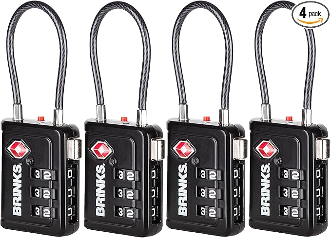 Brinks TSA Accepted Indicator Luggage Lock, Black - Ressetable Combination, New More Secure TSA008 Key, 4 Pack