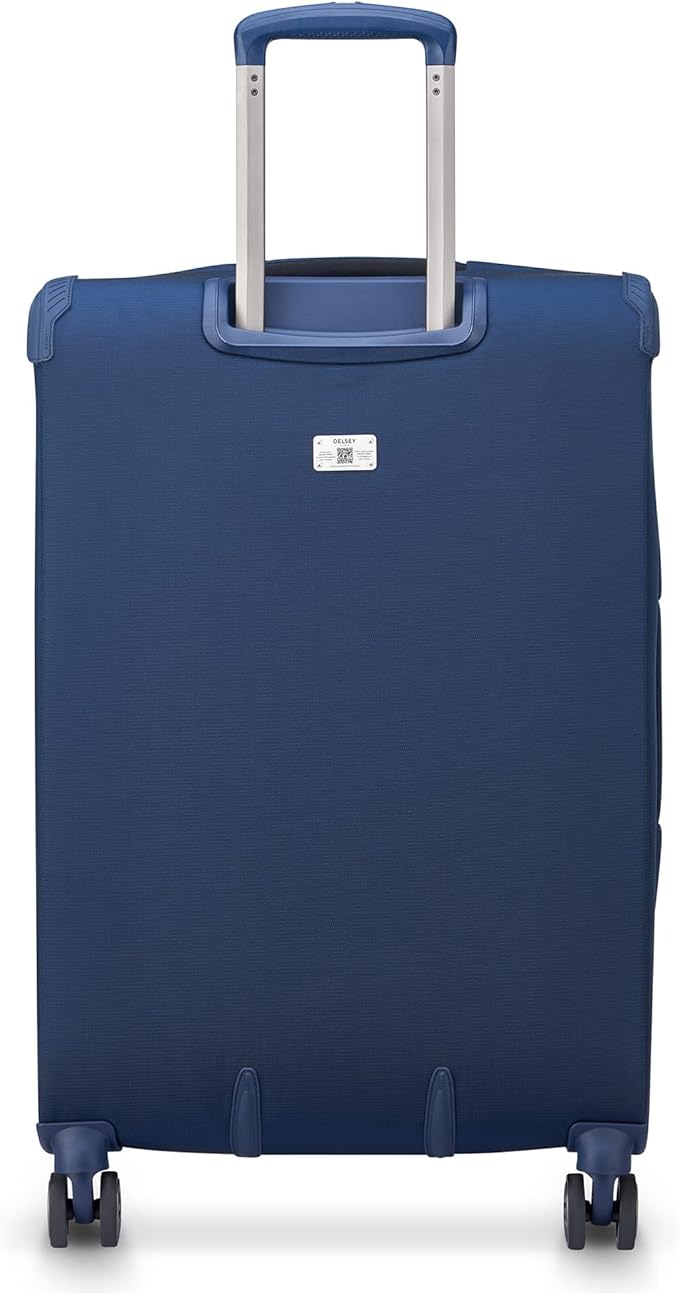 DELSEY PARIS Helium DLX Softside Expandable Luggage with Spinner Wheels, Navy Blue, Checked-Medium 25 Inch