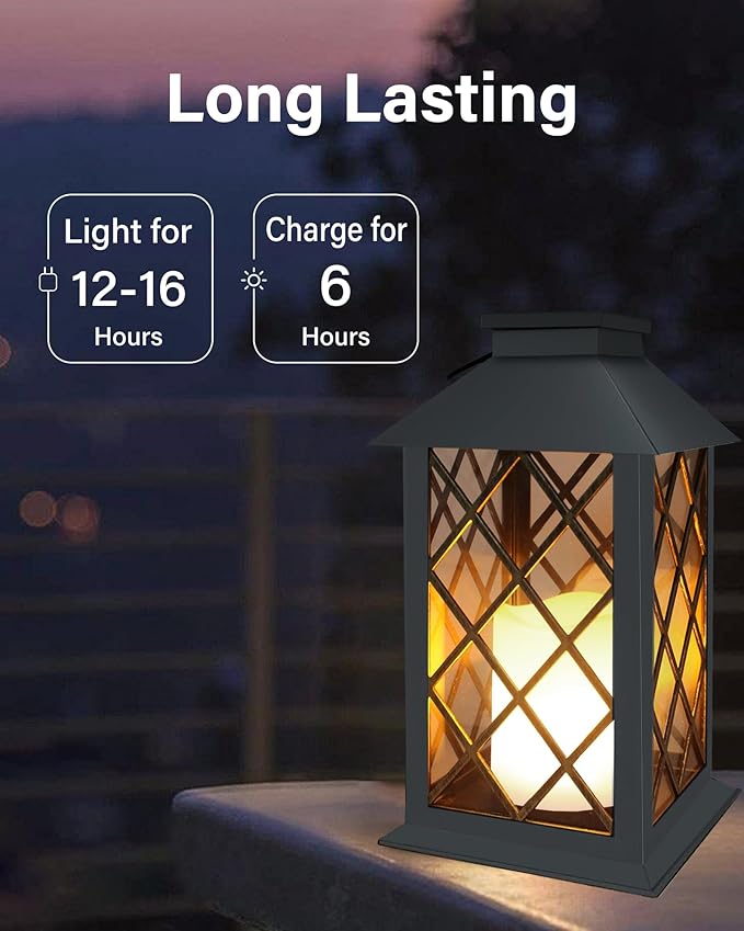 SHYMERY Solar Lanterns Outdoor Waterproof, 14 Inch Outdoor Lanterns with LED Flickering Flameless Candles,2 Pack Hanging Black Lantern Decorative for Patio,Front Porch,Balcony,Outside,Table Decor