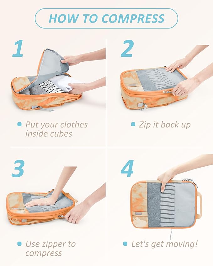 BAGSMART 6 Set Compression Packing Cubes - Lightweight Travel Essentials, Durable Luggage Organizer