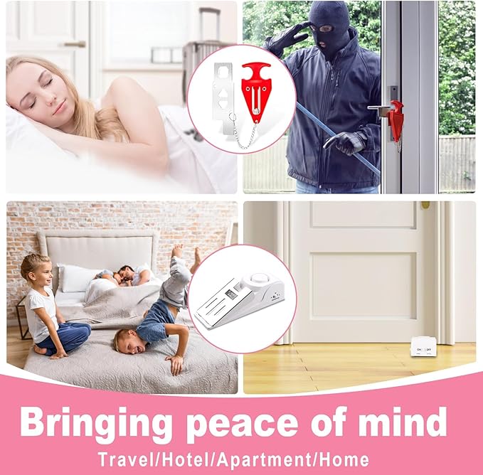 Portable Door Stop Alarm, No Installation Required, Provides Security for Home, Hotel and Traveling(2 Pack Door Stop)