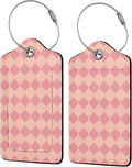 Pink Moroccan Plaid 2 Pack Luggage Tag for Suitcase, Leather Bag Tags Identifiers Privacy Cover ID Label with Steel Loop for Women Men Kids Girls Travel