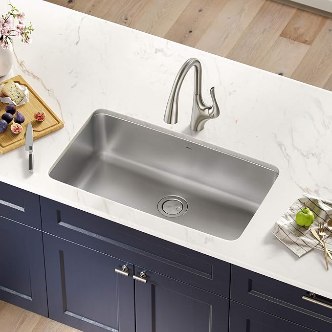 KRAUS Dex 33-inch Undermount 16 Gauge Stainless Steel Single Bowl Kitchen Sink, KA1US33B