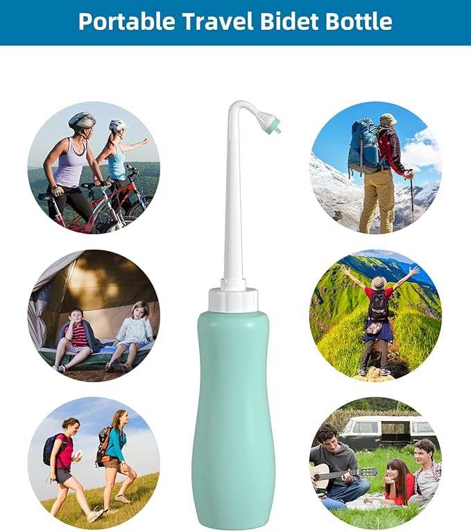 Portable Bidet for Toilet, Bidet Attachment,Handheld Personal Travel Bidet Parts 650ml Extra Long Pointed Nozzle Spray for Childbirth, Personal Hygiene, Outdoor, Camping with Travel Bag- 22oz/ Green