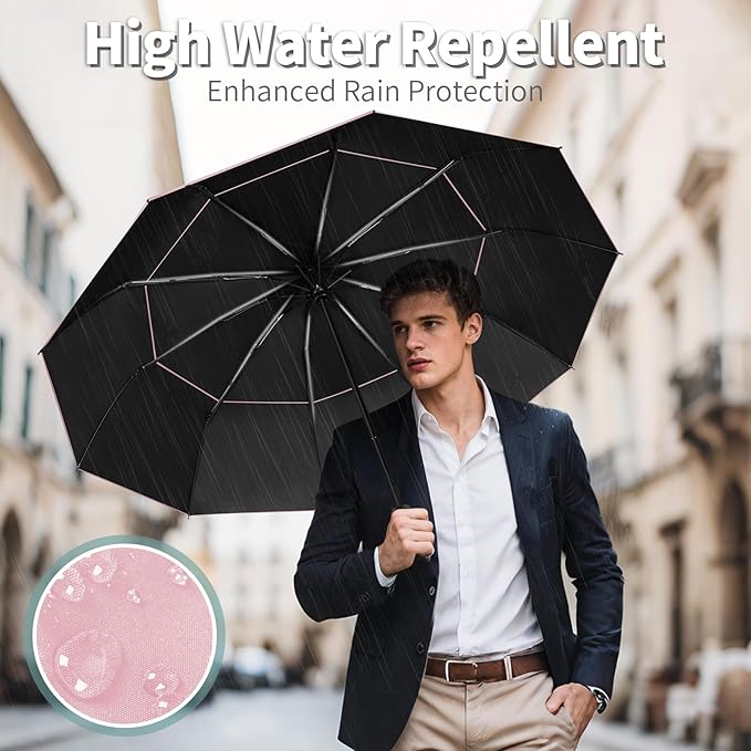 Seniny Windproof Travel Umbrella, Double Vented Canopy Large Umbrellas for Rain, Automatic Compact Umbrella for Car Backpack, Portable Pocket UV Umbrellas for Sun Protection Walking, Lightweight