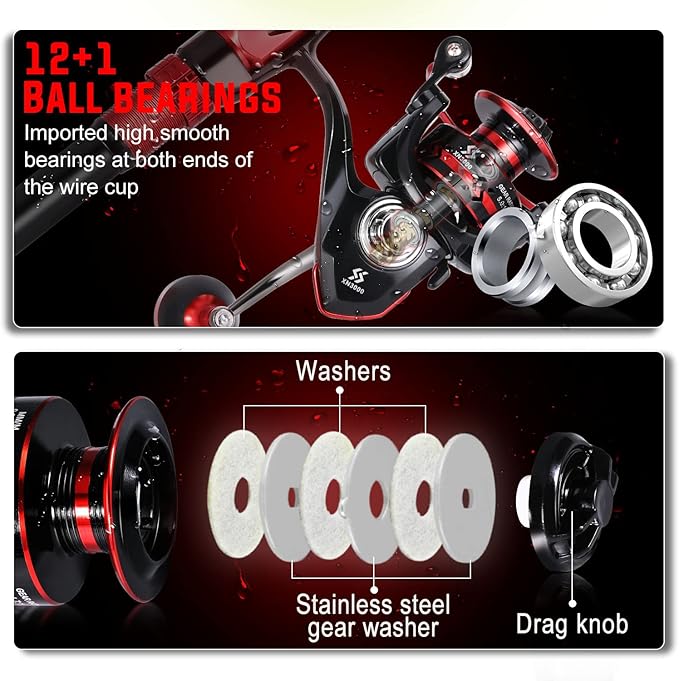Sougayilang Fishing Pole with Spinning Reel Portable Fishing Rod Reel Combos