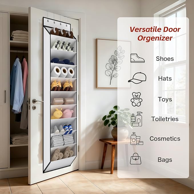 KEEPJOY 10 Tiers White Over Door Shoe Organizer Storage, Hanging Shoe Holder for Door with Large Deep Pockets, Fit 20-30 Pairs Shoe Rack for Sneakers, Boots. (White)